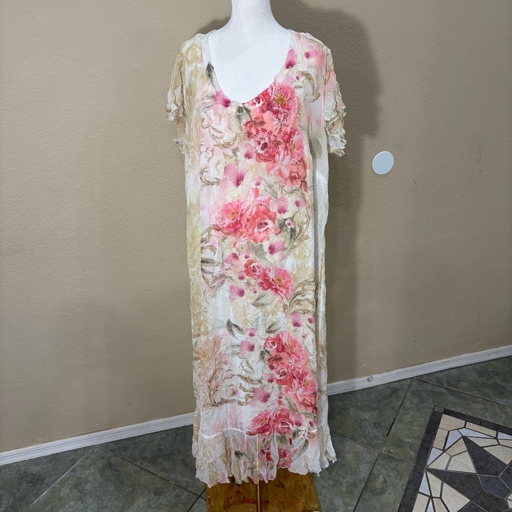 Cal Style Embellished Gauze Maxi Dress Rhinestones Fairycore Ethereal Sz 2XL